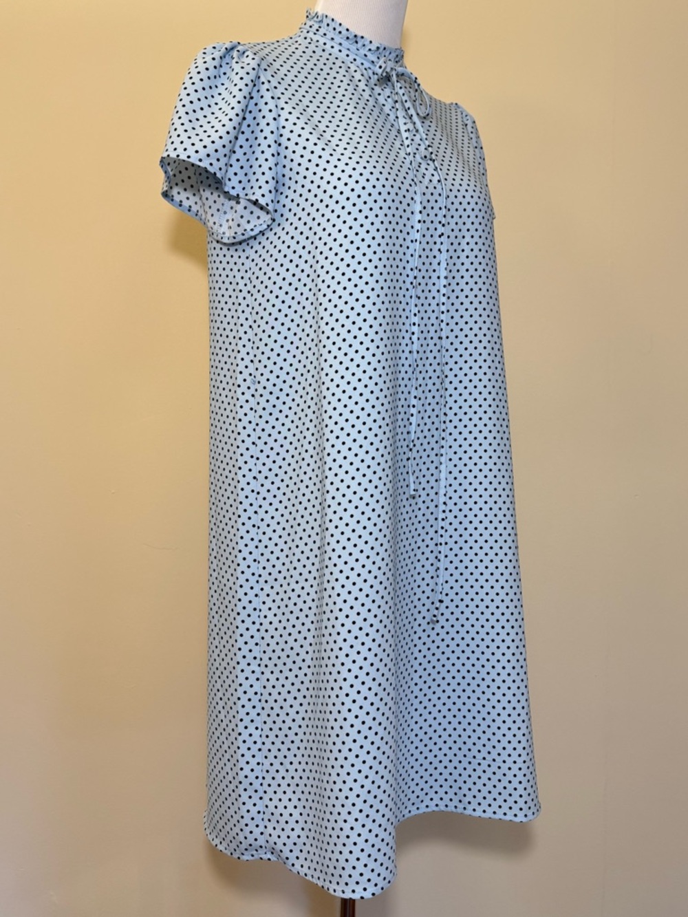 Ann Taylor Polka Dot Dress XS Blue Preppy Office Vintage Style Tie Waist